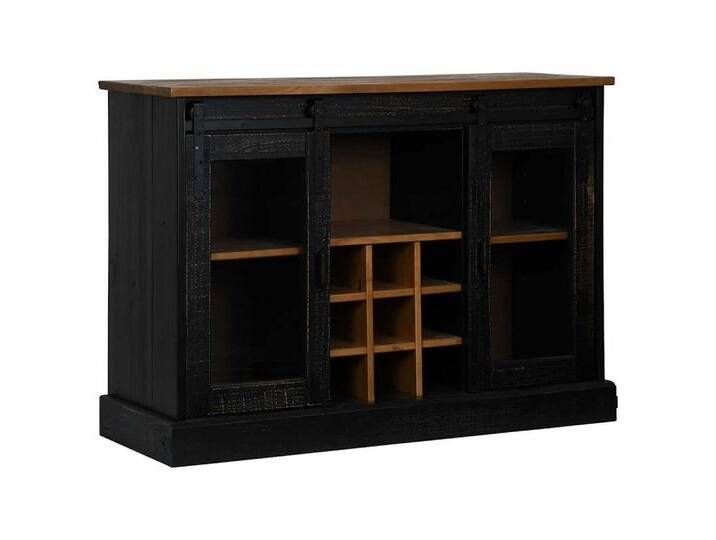 vidaXL Sideboard Sideboard HALDEN 2 Schiebetüren Schwarz 112x40x80 cm Massivholz (1 St), schwarz von vidaXL