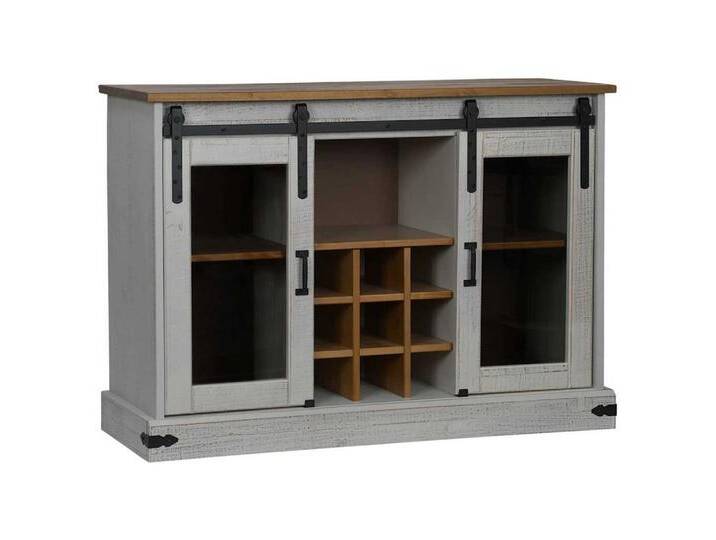 vidaXL Sideboard Sideboard HALDEN 2 Schiebetüren Weiß 112x40x80 cm Massivholz (1 St), weiß von vidaXL