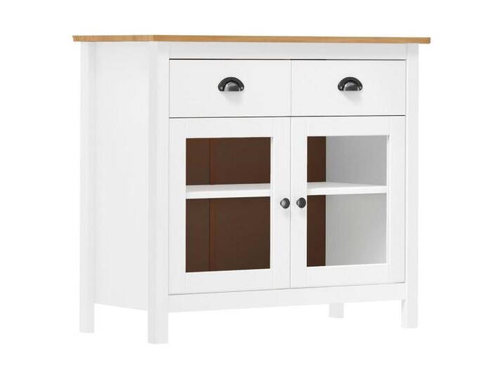 vidaXL Sideboard Sideboard Hill Weiß 90x40x80 cm Massivholz Kiefer Kommode Glas Vitrine, weiß von vidaXL