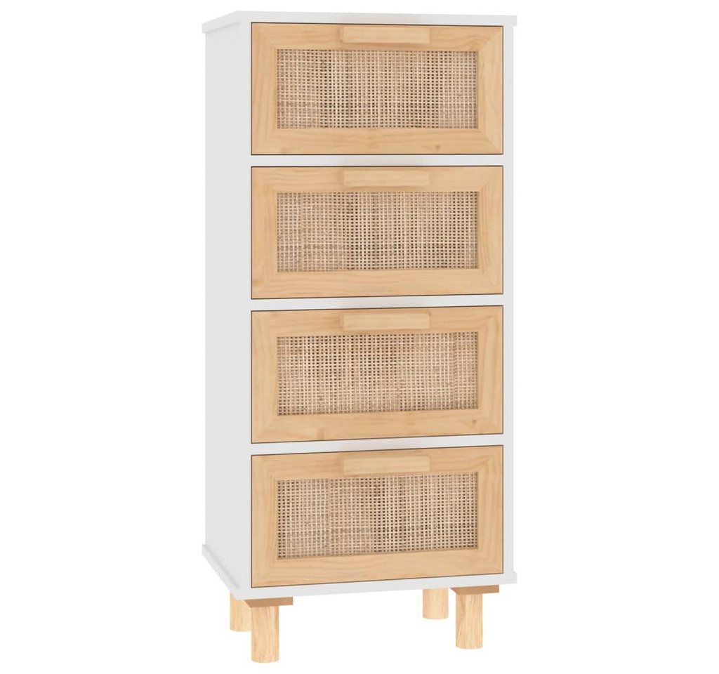 vidaXL Sideboard Sideboard Weiß 40x30x90 cm Massivholz Kiefer und Natur-Rattan von vidaXL
