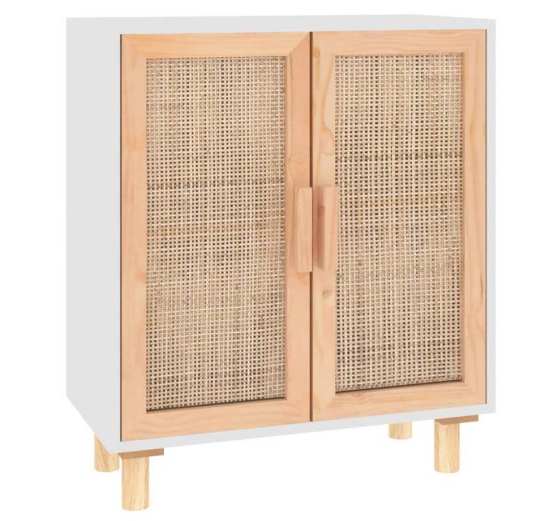 vidaXL Sideboard Sideboard Weiß 60x30x70 cm Massivholz Kiefer und Natur-Rattan von vidaXL