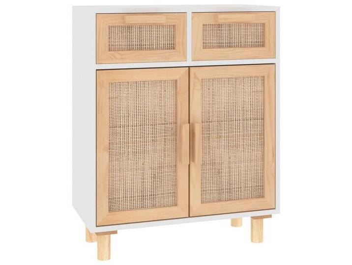 vidaXL Sideboard Sideboard Weiß 60x30x75 cm Massivholz Kiefer und Natur-Rattan, weiß von vidaXL