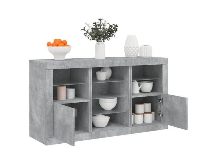 vidaXL Sideboard Sideboard mit LED Leuchten Betongrau 123x37x67 cm Glas Vitrine, grau von vidaXL
