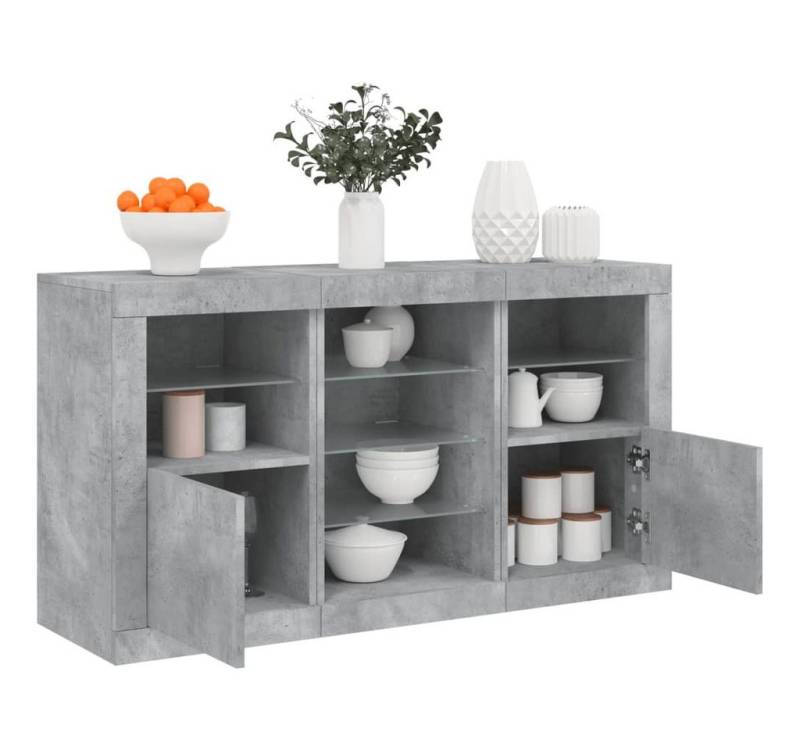 vidaXL Sideboard Sideboard mit LED Leuchten Betongrau 123x37x67 cm Glas Vitrine von vidaXL
