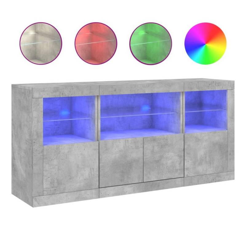 vidaXL Sideboard Sideboard mit LED Leuchten Betongrau 142,5x37x67 cm Glas Vitrine von vidaXL