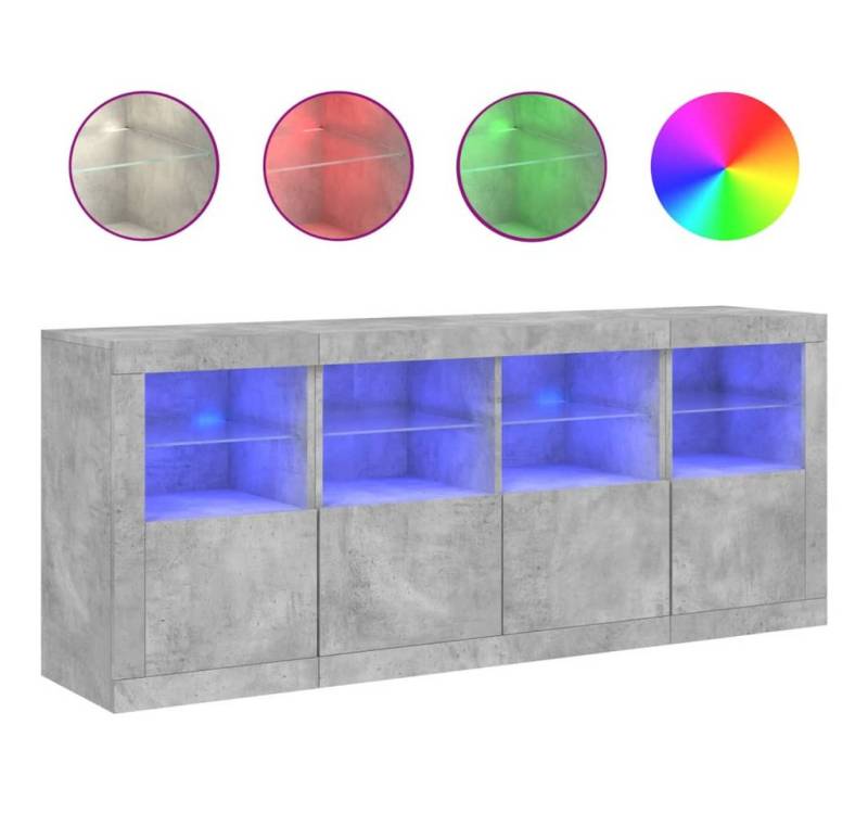 vidaXL Sideboard Sideboard mit LED Leuchten Betongrau 163x37x67 cm Glas Vitrine von vidaXL