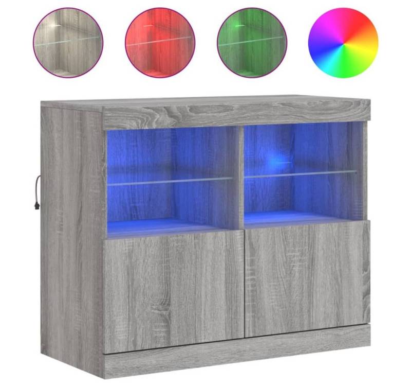 vidaXL Sideboard Sideboard mit LED Leuchten Grau Sonoma 81x37x67 cm Glas Vitrine von vidaXL