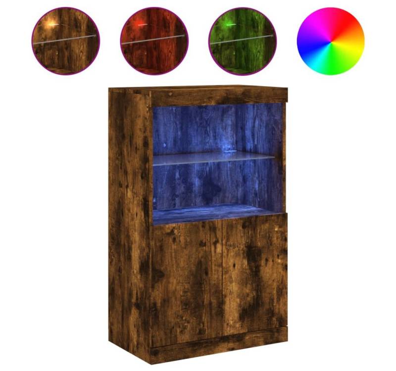 vidaXL Sideboard Sideboard mit LED Leuchten Räuchereiche 60,5x37x100 cm Glas Vitrine von vidaXL