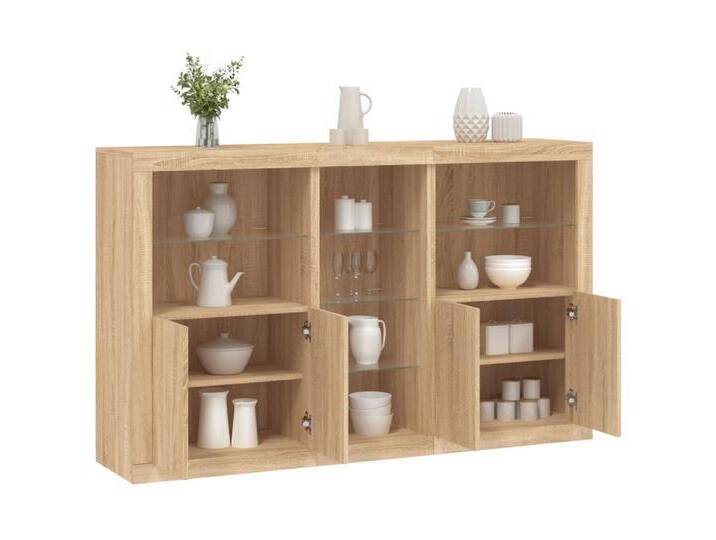 vidaXL Sideboard Sideboard mit LED Leuchten Sonoma Eiche 162x37x100 cm Glas Vitrine, braun von vidaXL