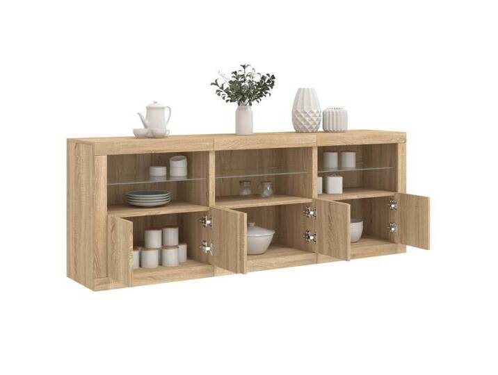 vidaXL Sideboard Sideboard mit LED Leuchten Sonoma Eiche 181,5x37x67 cm Glas Vitrine, braun von vidaXL