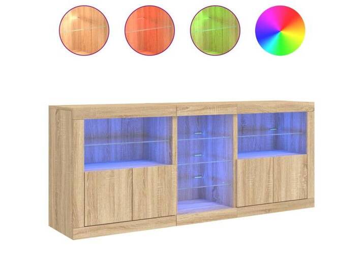 vidaXL Sideboard Sideboard mit LED Leuchten Sonoma Eiche 181,5x37x67 cm Glas Vitrine, braun von vidaXL