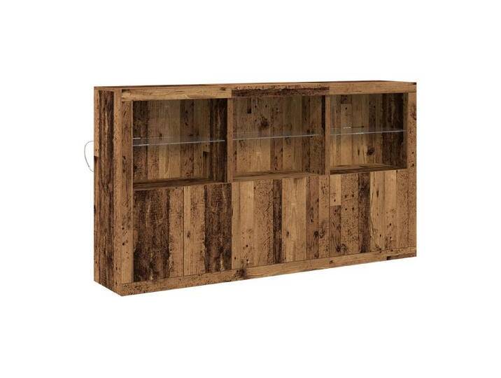 vidaXL Sideboard Sideboard mit LED-Lichtern Altes Holz 181,5 x 37 x 100 cm (3 St), Massivholz Altholz, 3 St., Altes Holz von vidaXL