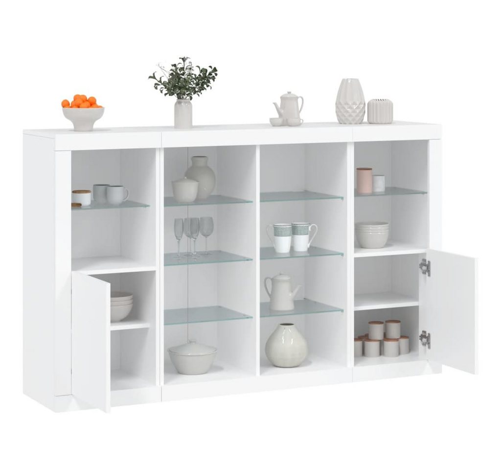 vidaXL Sideboard Sideboards mit LED Leuchten 3 Stk Weiß Spanplatte Glas Vitrine vidaXL Sideboard Sideboards mit LED Leuchten 3 Stk Weiß Spanplatte Glas Vitrine von vidaXL