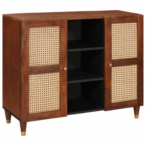 vidaXL Sideboard - Stylischer Stauraum für Dein Esszimmer. Aus Mangoholz, mit Einer coolen braunen Oberfläche und Rattan-Details. von vidaXL