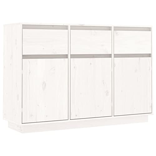 vidaXL Sideboard 3 Schubladen 6 Fächer Kommode Anrichte Schrank Beistellschrank Mehrzweckschrank Standschrank Weiß 110x34x75cm Massivholz Kiefer von vidaXL