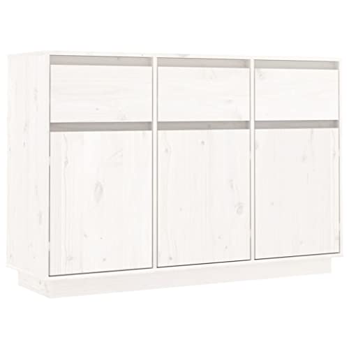 vidaXL Sideboard 3 Schubladen 6 Fächer Kommode Anrichte Schrank Beistellschrank Mehrzweckschrank Standschrank Weiß 110x34x75cm Massivholz Kiefer von vidaXL