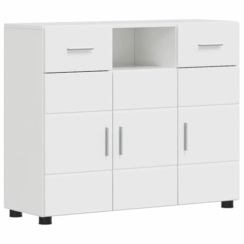 vidaXL Sideboard mit 2 Schubladen und 3 Türen in Hochglanz-Weiß. Hergestellt aus technischem Holz. Maße: 88,5 x 30,5 x 73 cm. Bietet reichlich Stauraum, perfekt für den Innenbereich von vidaXL