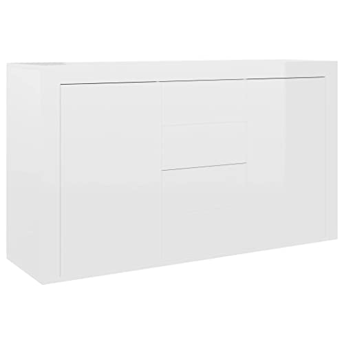 vidaXL Sideboard, Kommode mit viel Stauraum, Schrank mit 4 Schubladen 2 Türen, Mehrzweckschrank Anrichte für Wohnzimmer, Hochglanz-Weiß 120×36×69cm Holzwerkstoff von vidaXL