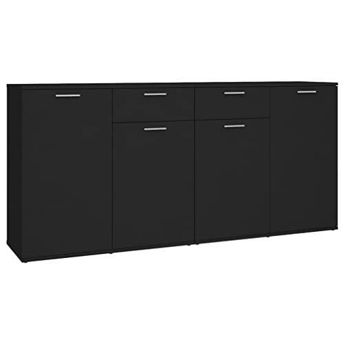 vidaXL Sideboard mit 4 Türen 2 Schubladen Kommode Anrichte Mehrzweckschrank Beistellschrank Schrank Standschrank Schwarz 160x36x75cm Holzwerkstoff von vidaXL