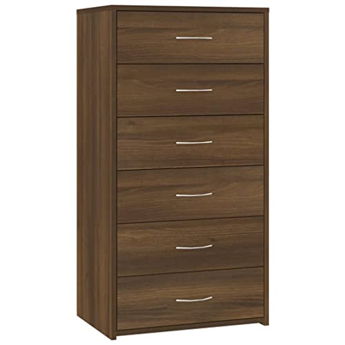 vidaXL Sideboard mit 6 Schubladen Kommode Anrichte Schrank Beistellschrank Mehrzweckschrank Schubladenschrank Braun Eichen-Optik 50x34x96cm Holzwerkstoff von vidaXL