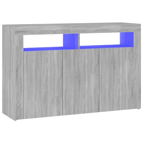 vidaXL Sideboard mit LED-Beleuchtung Schrank Anrichte Beistellschrank Kommode Mehrzweckschrank Standschrank Grau Sonoma 115,5x30x75cm von vidaXL