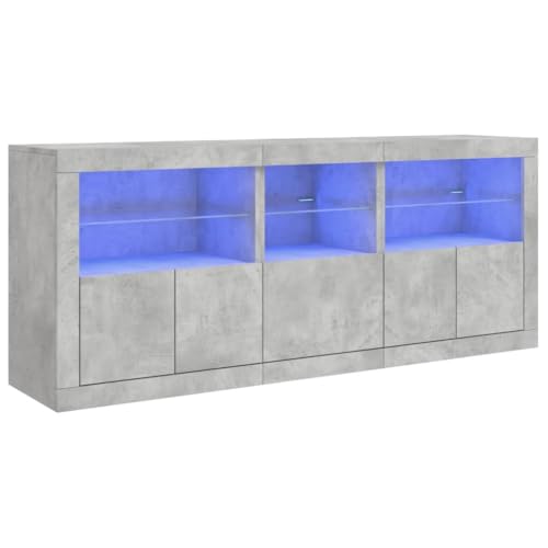 vidaXL Sideboard, Kommode mit viel Stauraum, Highboard Schrank mit LED-Leuchten, Anrichte Beistellschrank Standschrank, Modern, Betongrau von vidaXL