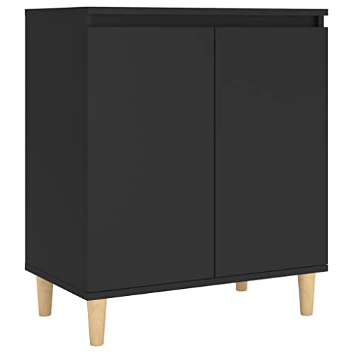 vidaXL Sideboard mit Massivholz-Beinen Kommode Anrichte Schrank Beistellschrank Mehrzweckschrank Standschrank Schwarz 60x35x70cm Holzwerkstoff von vidaXL