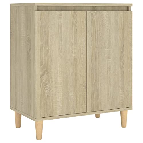 vidaXL Sideboard mit Massivholz-Beinen Kommode Anrichte Schrank Beistellschrank Mehrzweckschrank Standschrank Sonoma-Eiche 60x35x70cm Holzwerkstoff von vidaXL