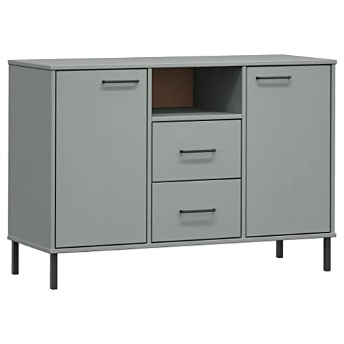 vidaXL Sideboard mit Metallbeinen Schrank Anrichte Beistellschrank Kommode Mehrzweckschrank Standschrank Grau 113x40x77cm Massivholz von vidaXL