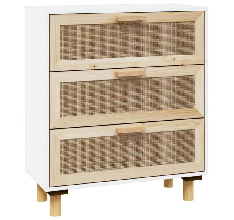 vidaXL Sideboard, Kommode Weiß 60x30x70 cm Massivholz Kiefer und Natur-Rattan von vidaXL