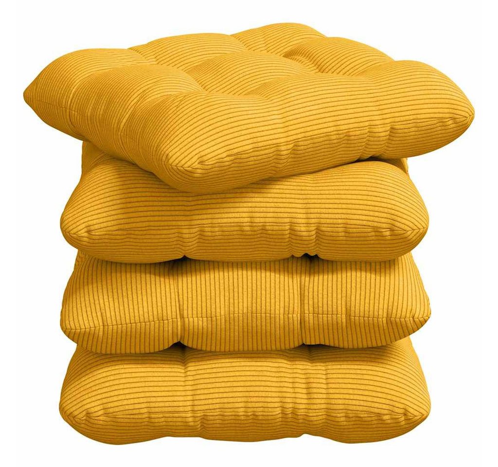 vidaXL Sitzauflage Sitzkissen 4 pcs Helles Gelb 40 x 40 cm Cordstoff, (4 St) von vidaXL