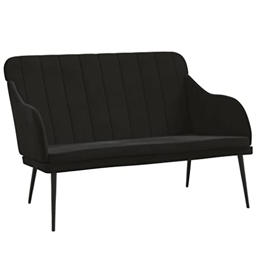 vidaXL Sitzbank, Bank Polsterbank mit Rückenlehne Armlehne, Sofa Flurbank für Wohnzimmer, Garderobenbank Metallgestell, Modern, Schwarz Samt von vidaXL