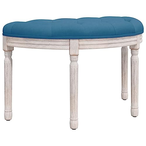 vidaXL Sitzbank, Flurbank Polsterbank Halbrund, Bank Bettbank für Schlafzimmer Wohnzimmer, Klavierbank Holzbeine, Französischer Vintage-Stil, Blau Samt von vidaXL