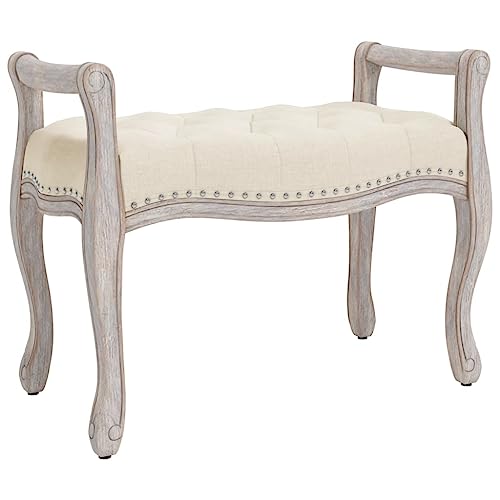 vidaXL Sitzbank, Flurbank Polsterbank Holzbeine, Bank Bettbank für Schlafzimmer Wohnzimmer, Klavierbank, Französischer Vintage-Stil, Beige Leinen von vidaXL