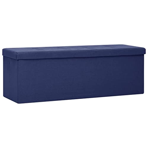 vidaXL Sitzbank mit Stauraum Faltbar Sitzhocker Sitztruhe Aufbewahrungsbox Truhe Truhenbank Bank Sitztruhe Flurbank Fußbank Blau Leinenoptik von vidaXL