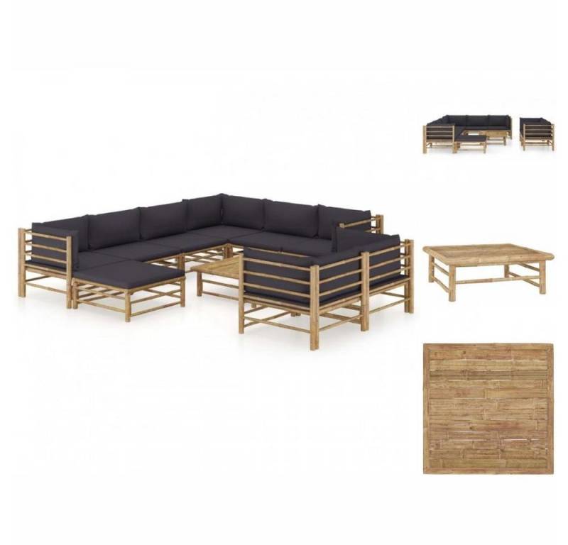 vidaXL Garten-Essgruppe 10-tlg Garten Lounge Set mit Dunkelgrauen Kissen Bambus Sitzgruppe Set von vidaXL