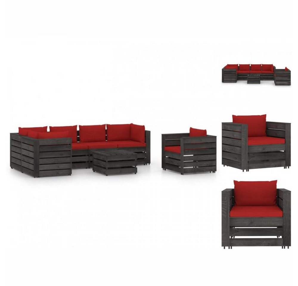vidaXL Garten-Essgruppe 7-tlg Garten Lounge Set mit Kissen Grau Imprägniertes Holz Sitzgruppe von vidaXL