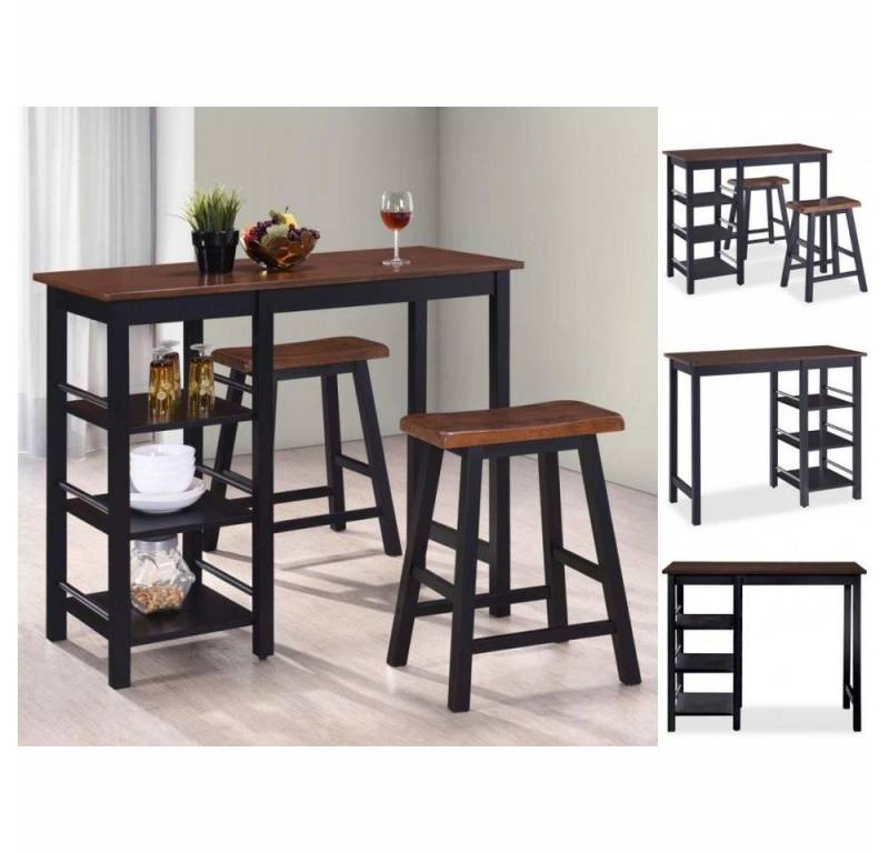 vidaXL Sitzgruppe Bar Set 3 Stück MDF Schwarz Hochstühle Barhocker Bar von vidaXL