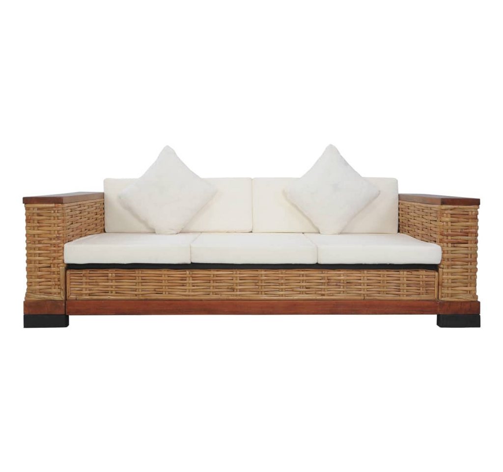 vidaXL Sofa, 3-Sitzer-Sofa mit Kissen Braun Natürliches Rattan von vidaXL