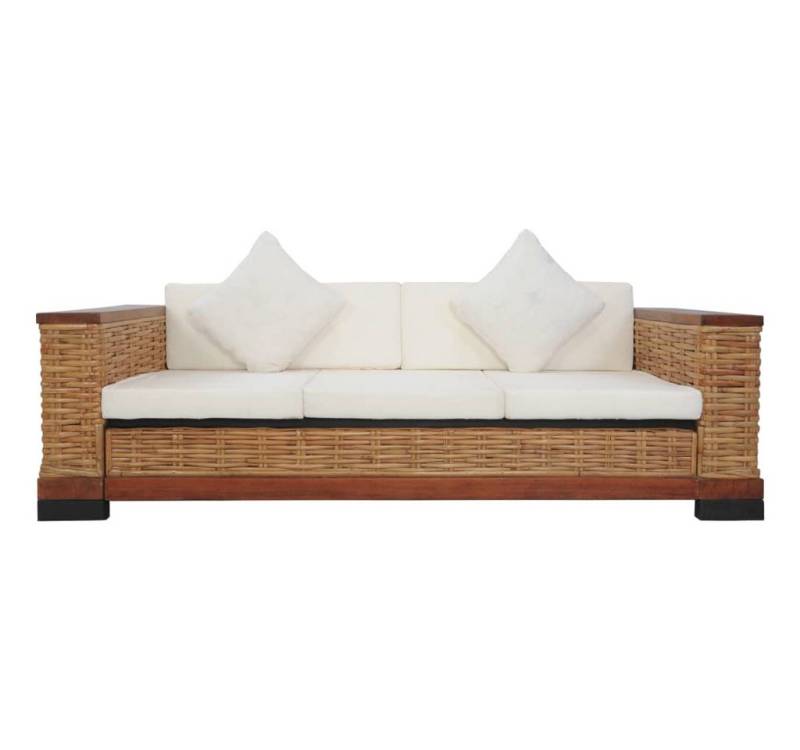 vidaXL Sofa, 3-Sitzer-Sofa mit Kissen Braun Natürliches Rattan von vidaXL