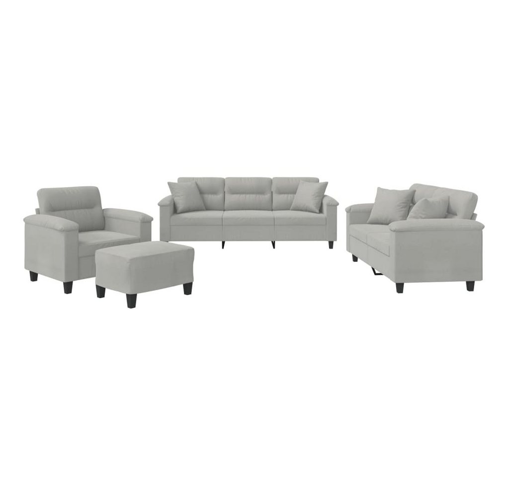 vidaXL Sofa, 4-tlg. Sofagarnitur mit Kissen Hellgrau Mikrofasergewebe von vidaXL