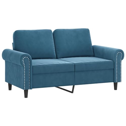 vidaXL Sofa 2 Sitzer, Couch mit Metallgestell Rückenkissen, Relaxsofa für Wohnzimmer, Polstersofa Samtsofa Zweisitzer Loungesofa, Blau Samt von vidaXL