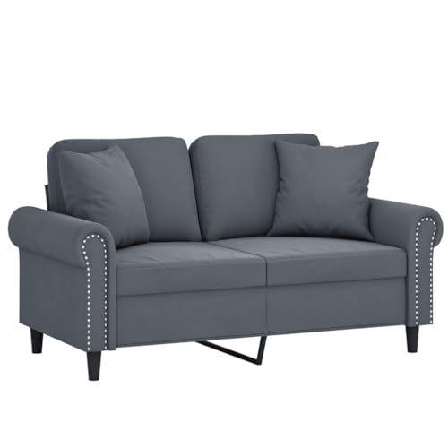 vidaXL Sofa 2 Sitzer, Couch mit Zierkissen, Liegesofa für Wohnzimmer, Polstersofa Sessel Relaxsofa Loungesofa Relaxcouch, Dunkelgrau Samt von vidaXL