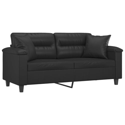 vidaXL Sofa 2 Sitzer, Couch mit Zierkissen, Liegesofa für Wohnzimmer, Polstersofa Sessel Relaxsofa Loungesofa Relaxcouch, Schwarz Kunstleder von vidaXL