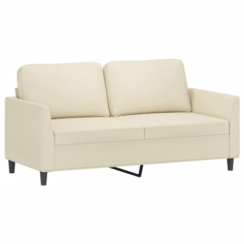 vidaXL Sofa 2-Sitzer, Loungesofa Couch mit Armlehnen Rückenkissen, Wohnzimmersofa Designsofa Metallgestell, Sitzmöbel Dreisitzer, Creme Kunstleder von vidaXL