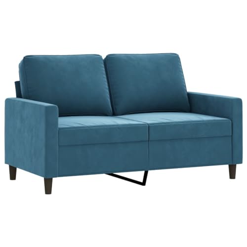 vidaXL Sofa 2-Sitzer, Loungesofa Couch mit Armlehnen Rückenkissen, Wohnzimmersofa Designsofa mit Metallgestell, Sitzmöbel Zweisitzer, Blau Samt von vidaXL