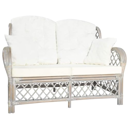 vidaXL Sofa 2-Sitzer Zweisitzer Rattansofa Lounge Sessel Sitzmöbel Rattanmöbel Wohnzimmersofa Loungesofa Designsofa Couch Grau Rattan Leinen von vidaXL