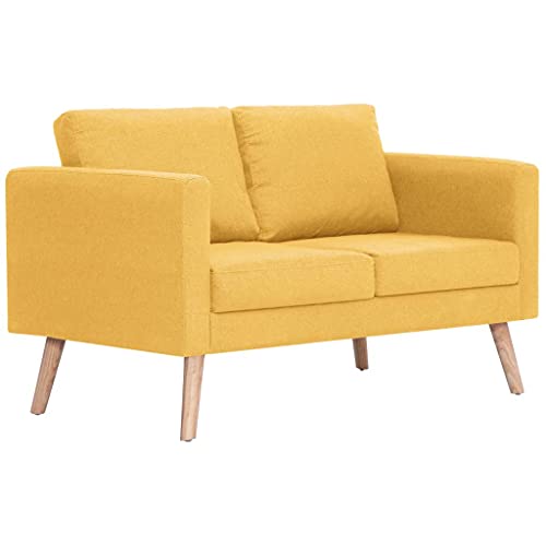 vidaXL Sofa 2-Sitzer mit Rückenkissen Sitzkissen Zweisitzer Polstersofa Loungesofa Lounge Stoffsofa Sitzmöbel Wohnzimmer Stoff Holzrahmen Gelb von vidaXL