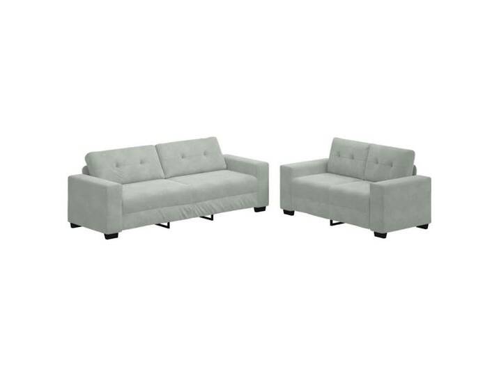 vidaXL Sofa 2-teiliges Sofa-Set mit Kissen, hellgrauer Samt, grau von vidaXL