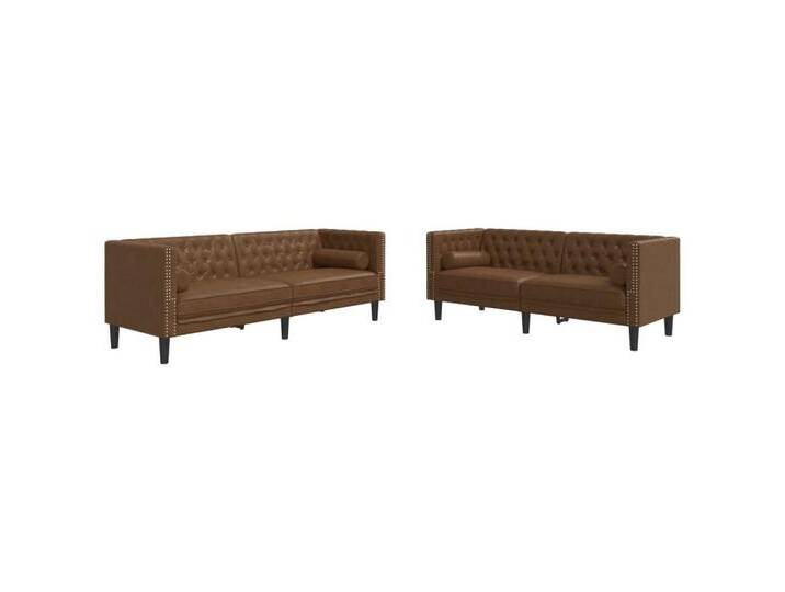 vidaXL Sofa 2-tlg. Chesterfield-Sofa-Set Braun Kunstleder Wildleder-Optik, braun, 2-Sitzer + 3-Sitzer, Braun von vidaXL